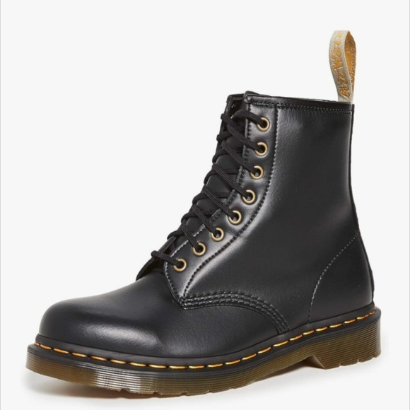 NEW Authentic Dr. Martens Felix 1460 Vegan 8 Eye Boots Black w/ Yellow Accents - Picture 5 of 9